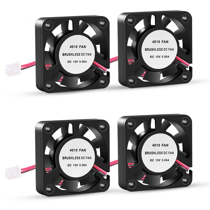 UMLIFE 4PCS 3D Printer Cooling Fan 40mmx40mmx10mm Oil Bearing Blower Fan DC 12V Brushless Cooling Fan with 2 Pin Terminal for Hotend Extruder Heatsinks Makerbot MK7 MK8 CPU Chip (12V 0.08A) - Image 1